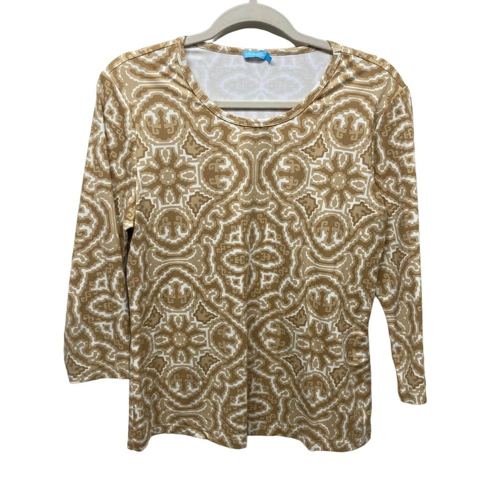 J. Mclaughlin catalina cloth brown white geometric printed blouse large